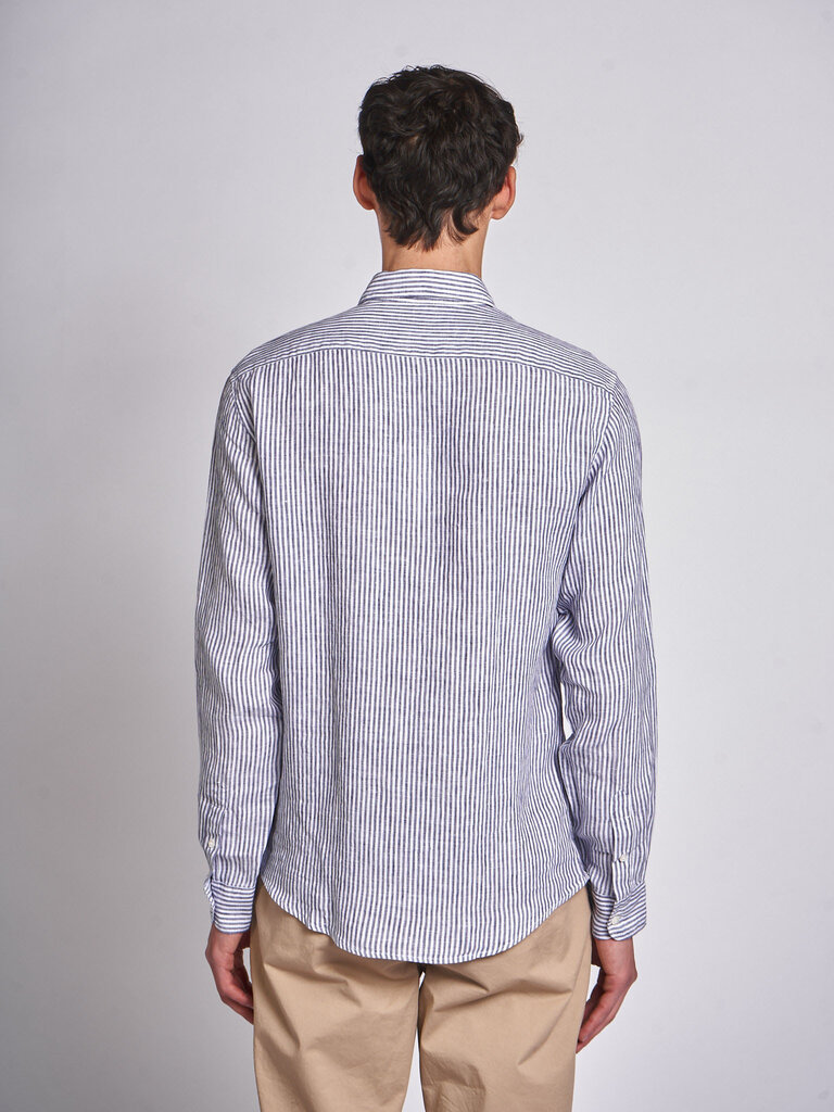 Sunspel Chemise Linen LS MSHT2106 Rayures Blanc/Marine