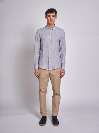 Sunspel White/Navy Stripes Linen LS  Shirt