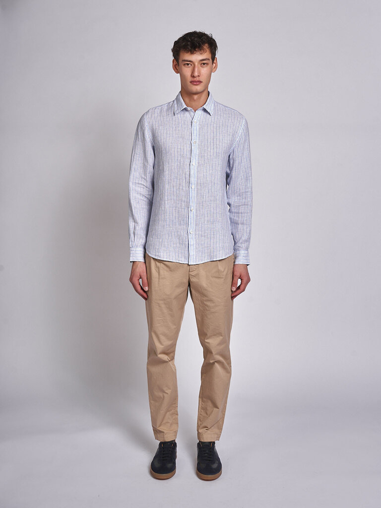 Sunspel Chemise Linen LS MSHT2106 Rayures Bleu Vintage