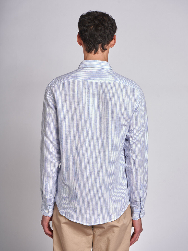 Sunspel Chemise Linen LS  Rayures Bleu Vintage
