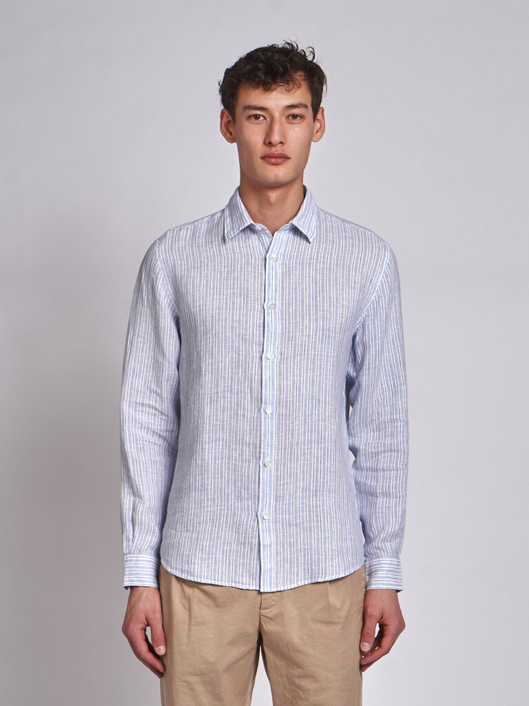 Sunspel Chemise Linen LS  Rayures Bleu Vintage