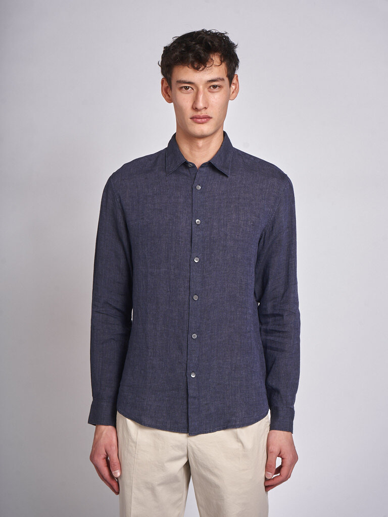 Sunspel Navy Melange Linen LS Shirt