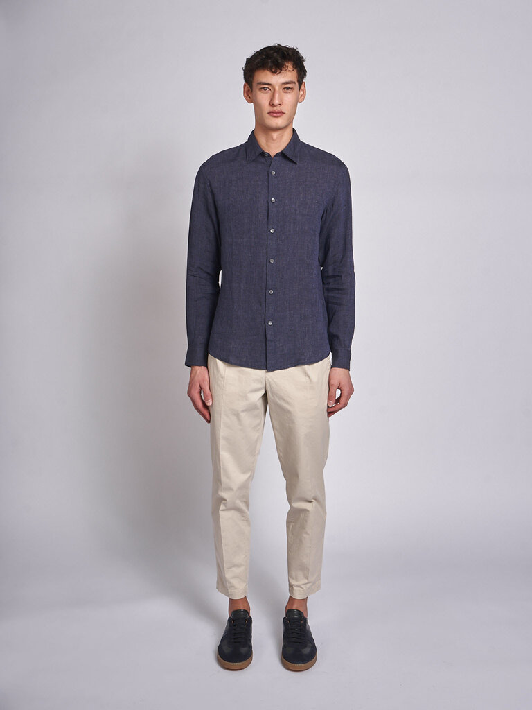 Sunspel Chemise Linen LS Marine Mélange