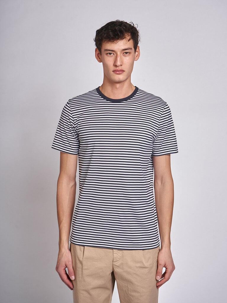 Sunspel White/Navy Stripes SS Classic T-Shirt