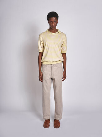 Auralee Polo High Gauge Cotton Knit Skiper Jaune Rayures Roses