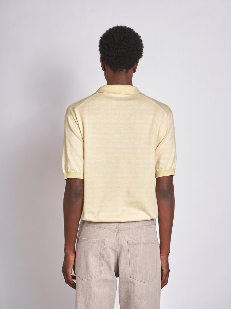Auralee Polo High Gauge Cotton Knit Skiper Jaune Rayures Roses