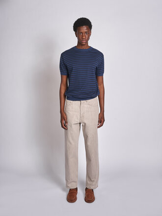 Auralee T-Shirt High Gauge Cotton Knit Bleu Rayures Marines