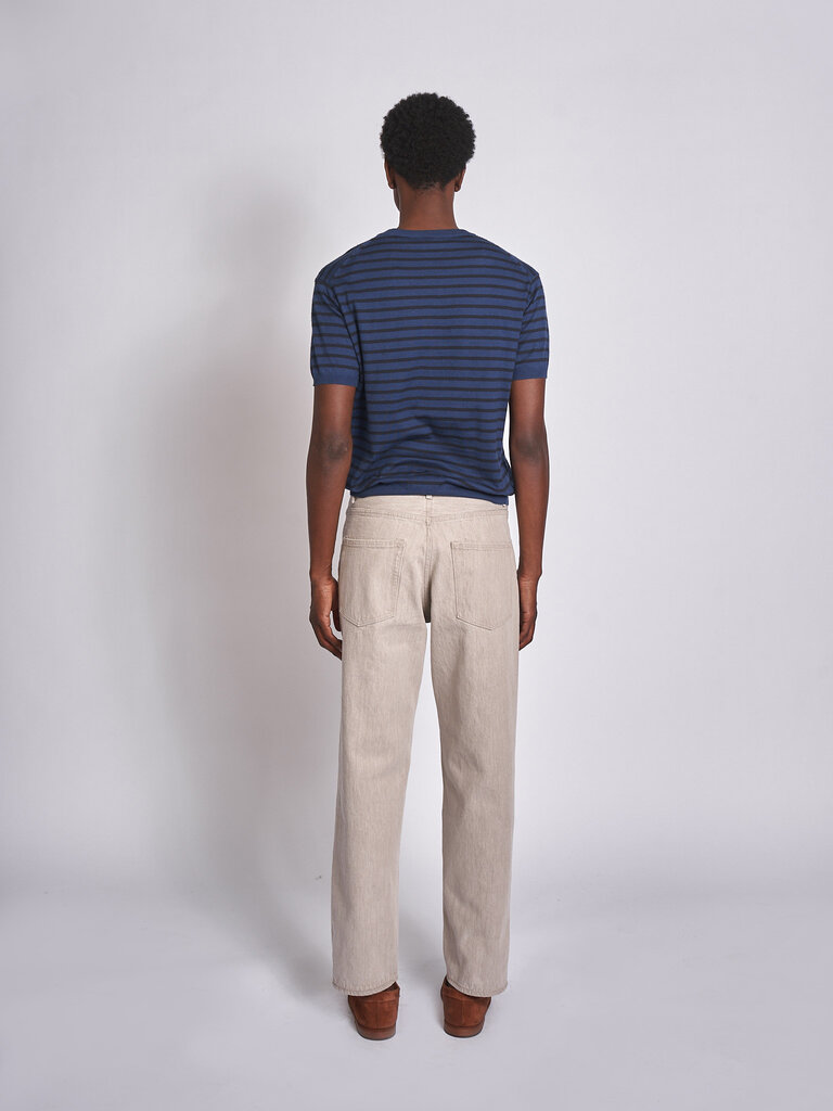 Auralee T-Shirt High Gauge Cotton Knit Bleu Rayures Marines