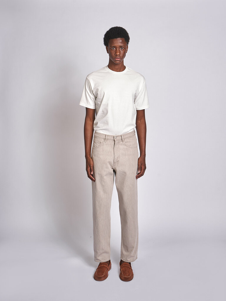 Auralee Jeans Faded Hard Twist Brown Denim Wide Gris Pâle