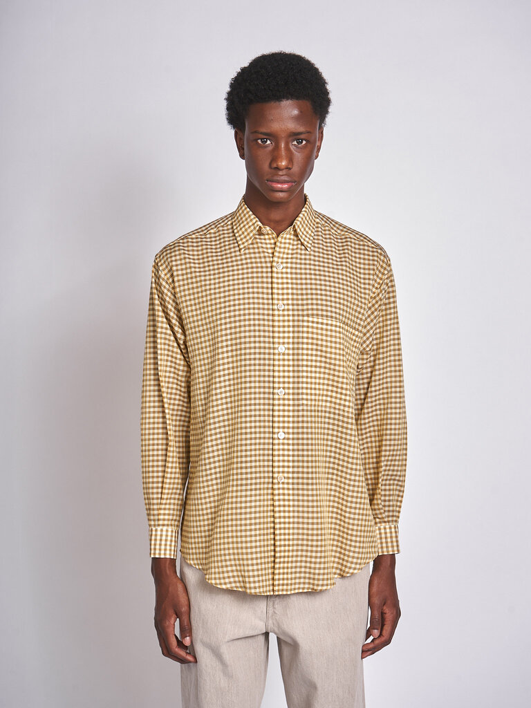 Auralee Chemise Airy Light Cotton Check Big Shirt Carreaux Moutarde
