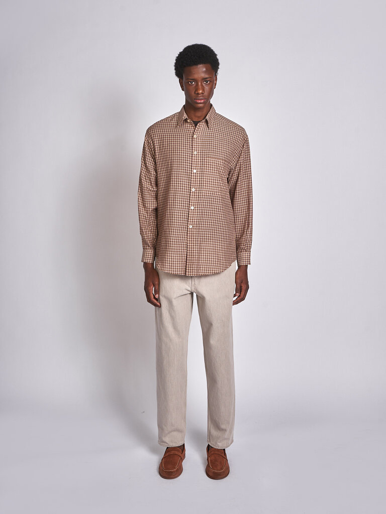 Auralee Chemise Airy Light Cotton Check Big Shirt Carreaux Brun
