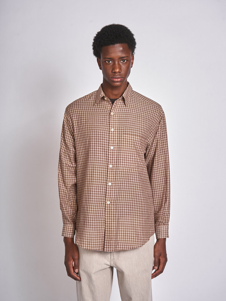 Auralee Chemise Airy Light Cotton Check Big Shirt Carreaux Brun