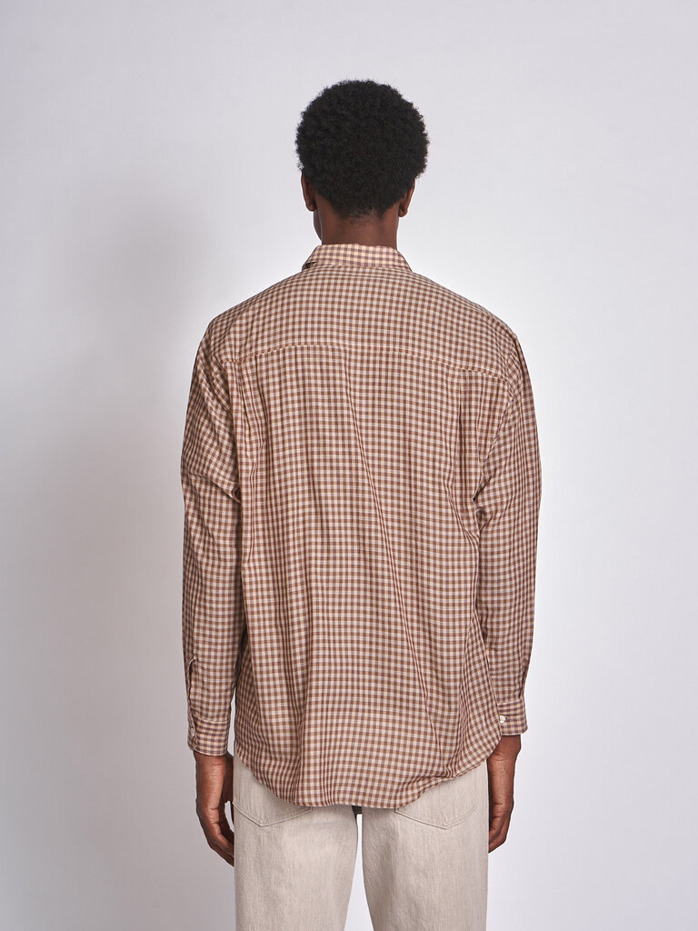 Auralee Carreaux Brun Airy Light Cotton Check Big Shirt Shirt