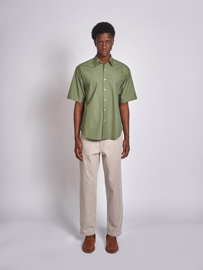 Auralee Olive Washed Finx Twill Big Half Sleeved Shirt