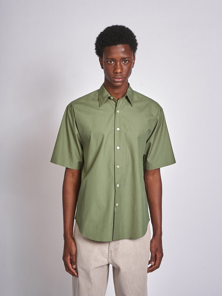 Auralee Chemise Washed Finx Twill Big Half Sleeved Olive