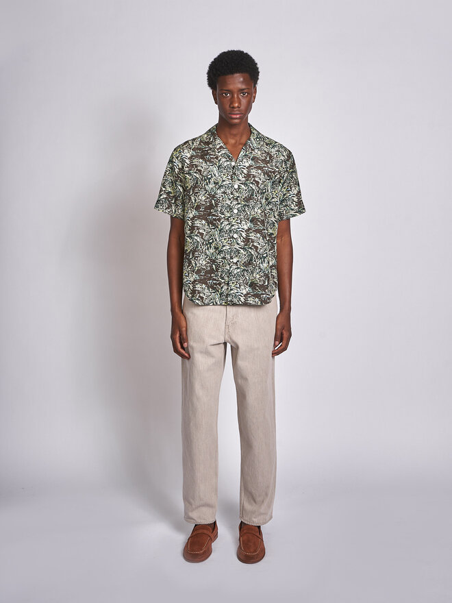 Auralee: Dark brown Printed Airy Silk Half-Sleeved Shirt | Men's