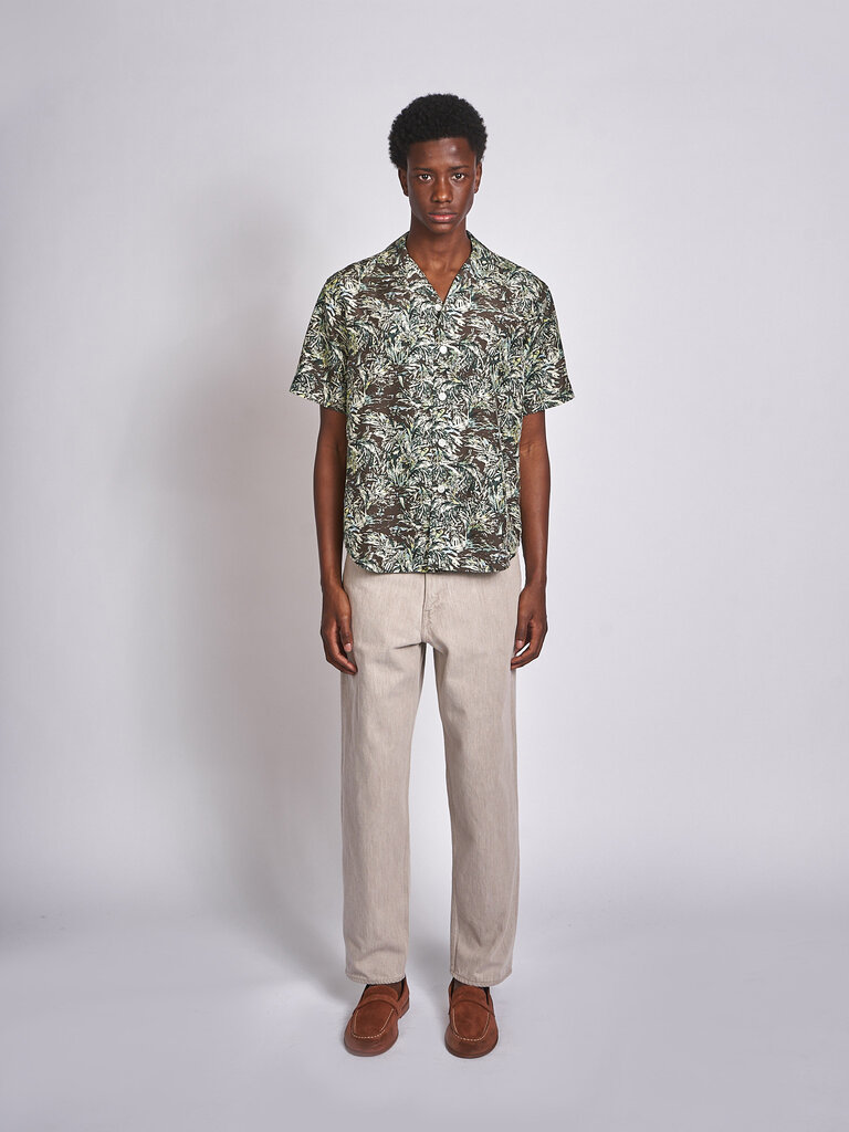 Auralee Dark brown Printed Airy Silk Half-Sleeved Shirt