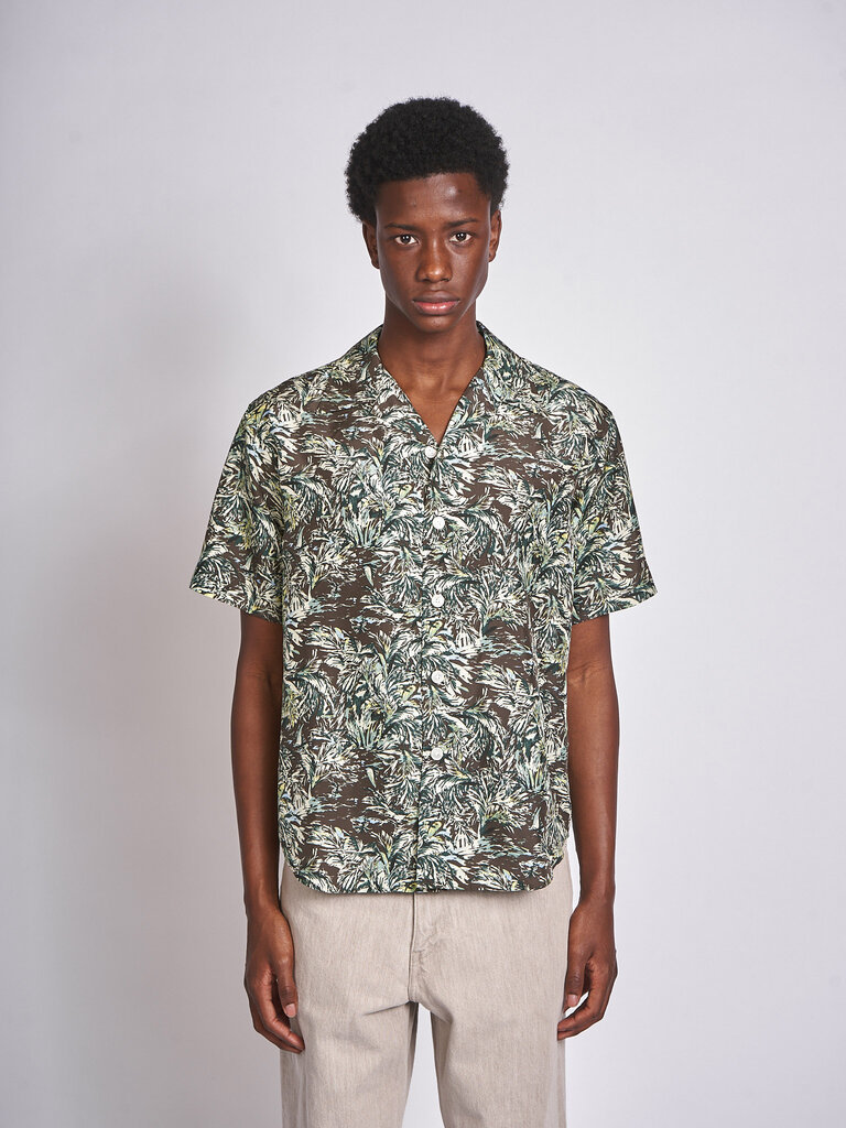 Auralee Dark brown Printed Airy Silk Half-Sleeved Shirt