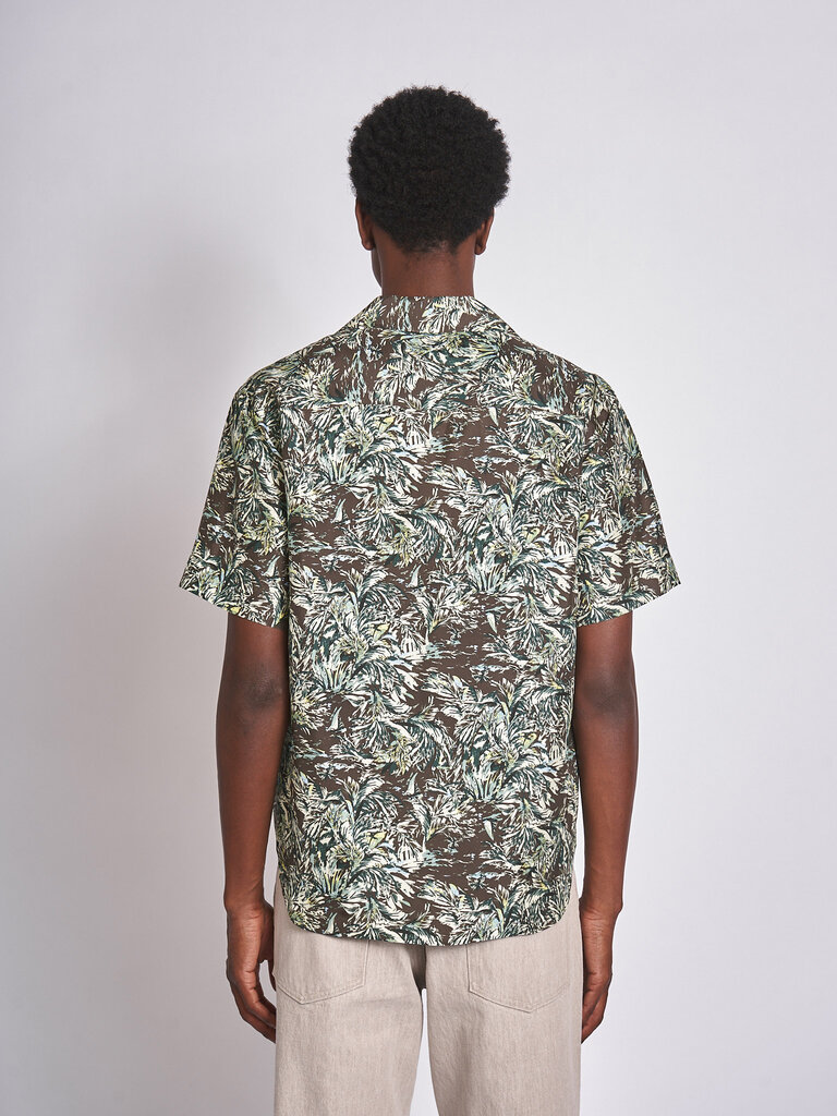 Auralee Dark brown Printed Airy Silk Half-Sleeved Shirt