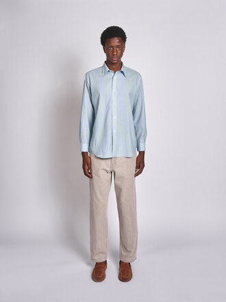 Auralee Bleu Rayures Limes Super Fine Wool Strip Shirt