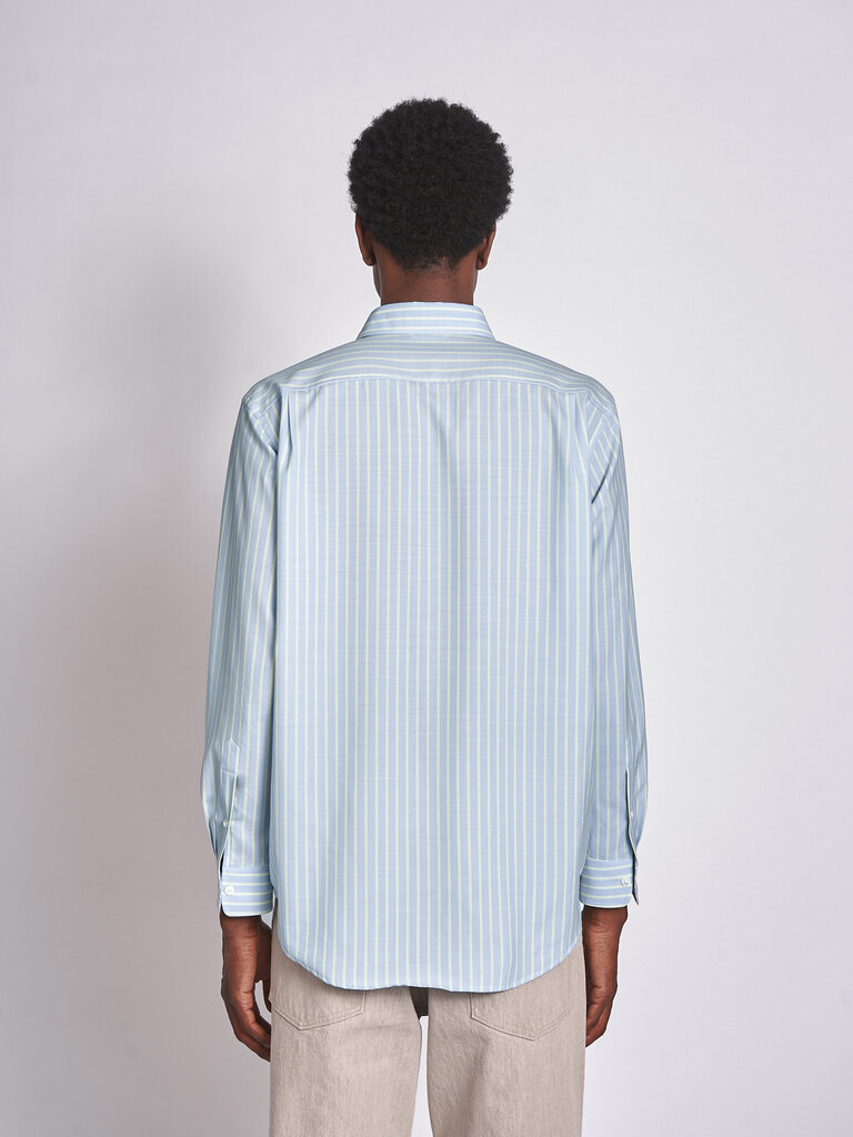 Auralee Chemise Super Fine Wool Strip Bleu Rayures Limes