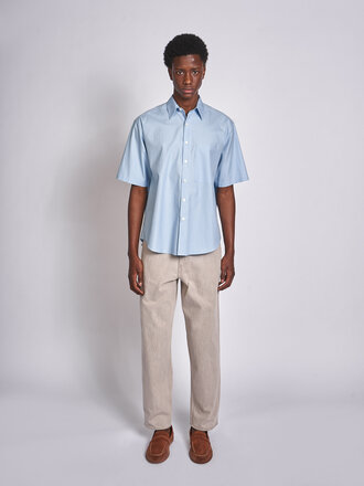 Auralee Light Blue Washed Finx Twill Big Half Sleeved Shirt