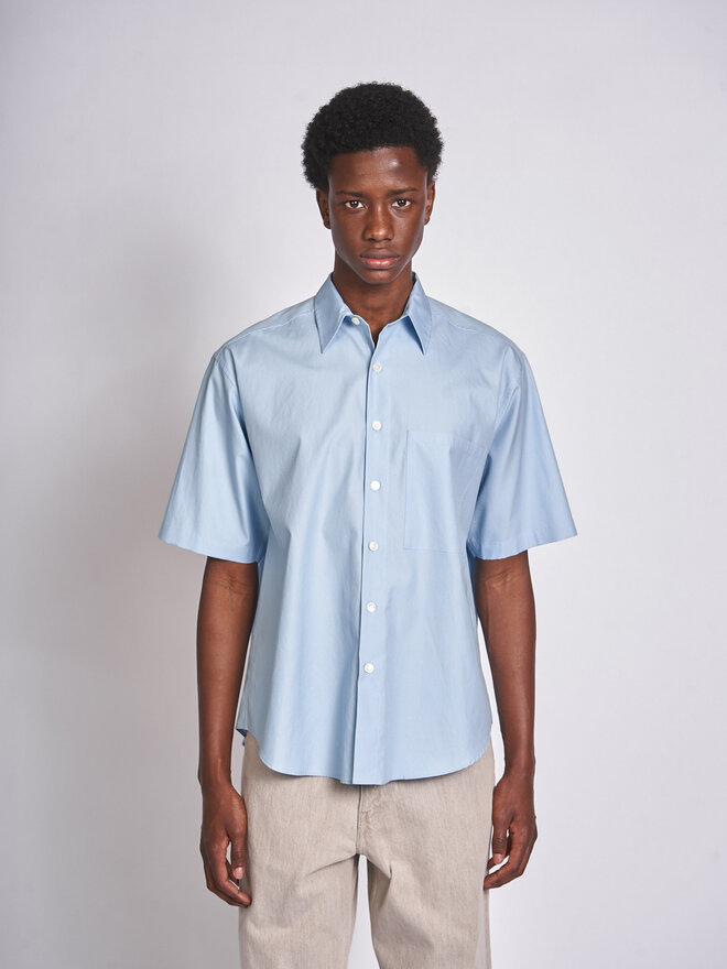 Auralee: Light Blue Washed Finx Twill Big Half Sleeved Shirt
