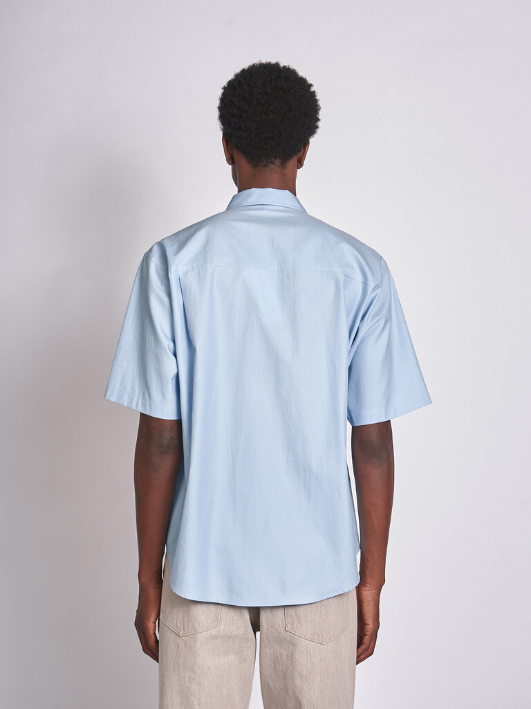 Auralee Light Blue Washed Finx Twill Big Half Sleeved Shirt