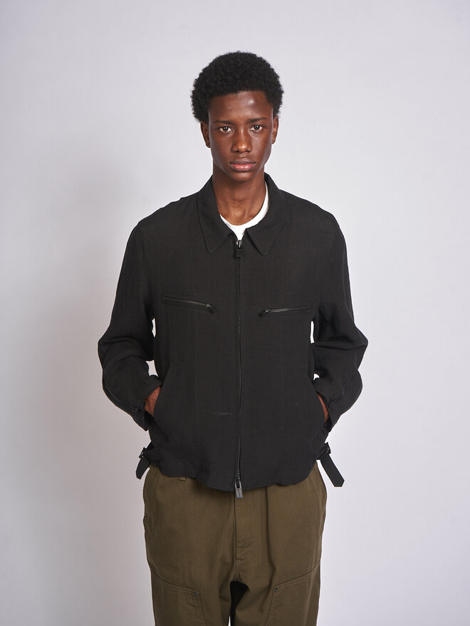 Yohji Yamamoto: Black Zip HK Jacket | Men's Designer Clothes