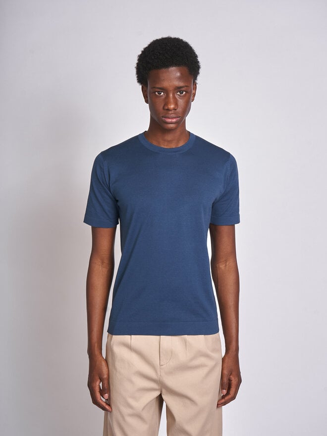 John Smedley: Delft Blue Lorca Welted CN SS T-Shirt | Men's