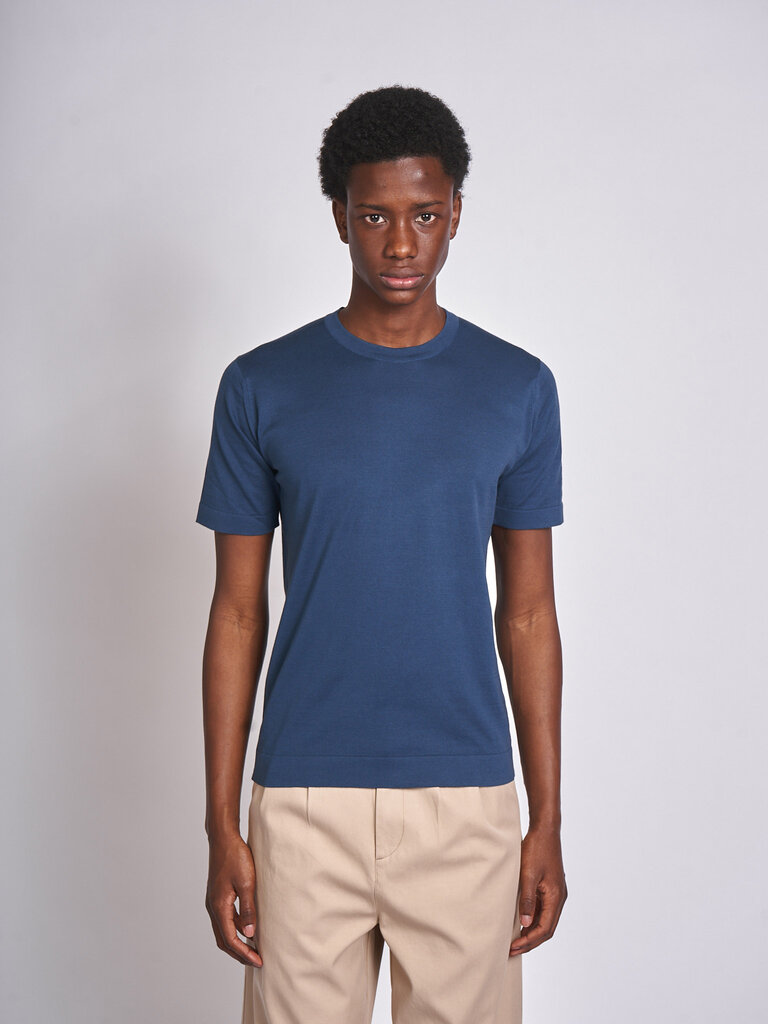 John Smedley Delft Blue Lorca Welted CN SS T-Shirt