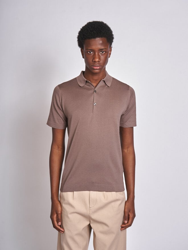 John Smedley: Beige Musk Mycroft Welted SS Polo | Men's Designer