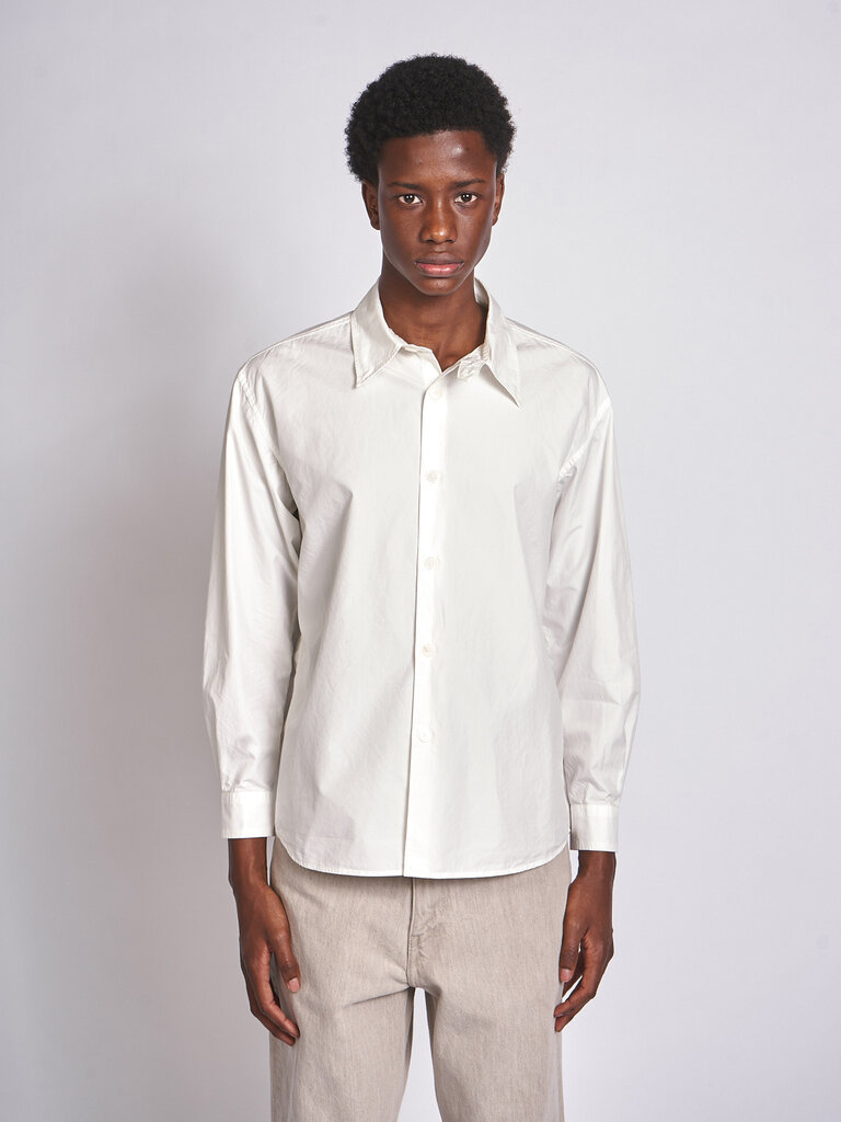 Auralee White Garment-Dyed Finx Shuttle Weather Shirt