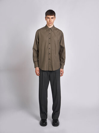 Auralee Dark Olive Washed Finx Twill Big Shirt