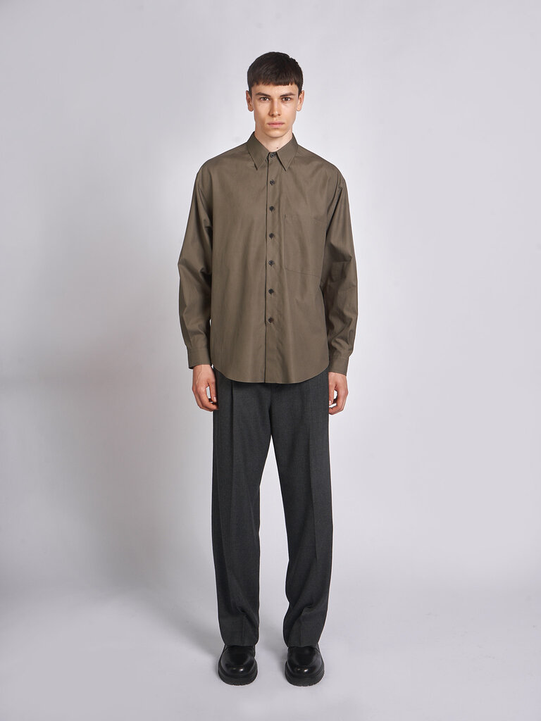Auralee Dark Olive Washed Finx Twill Big Shirt