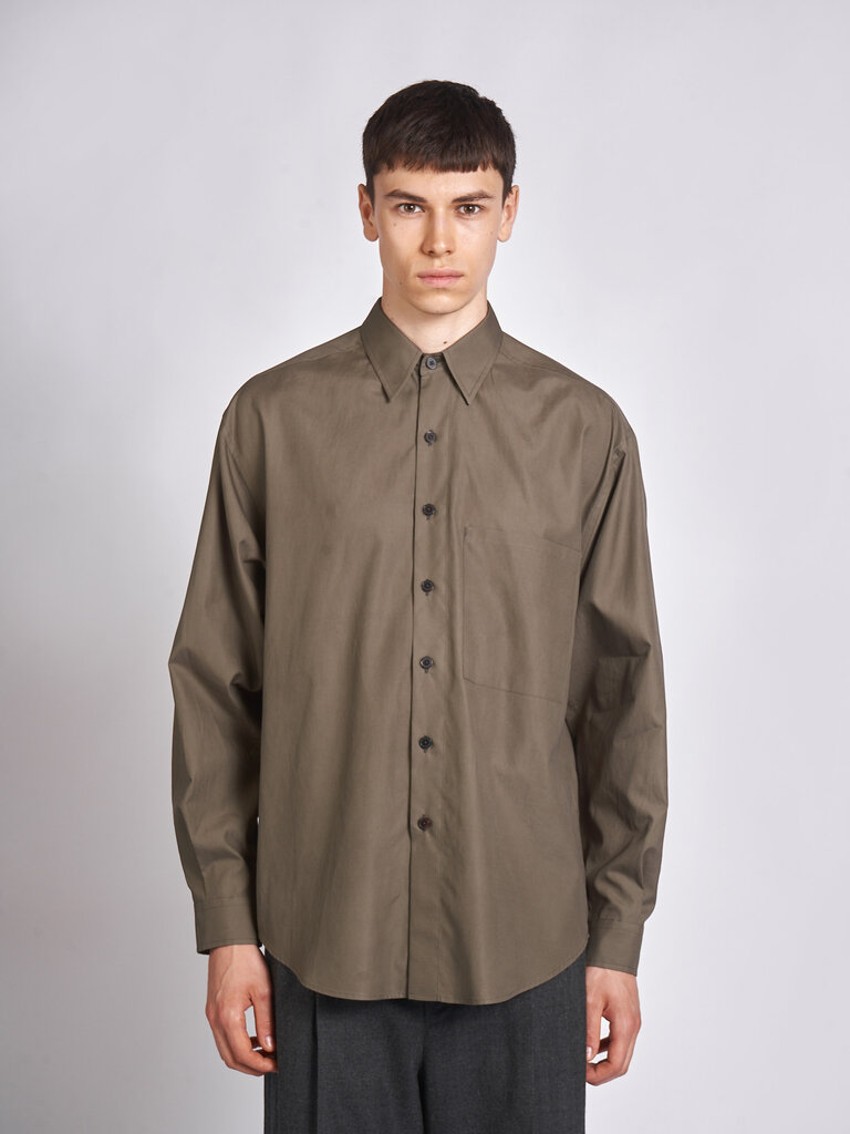 Auralee Chemise Washed Finx Twill Big Olive Foncé