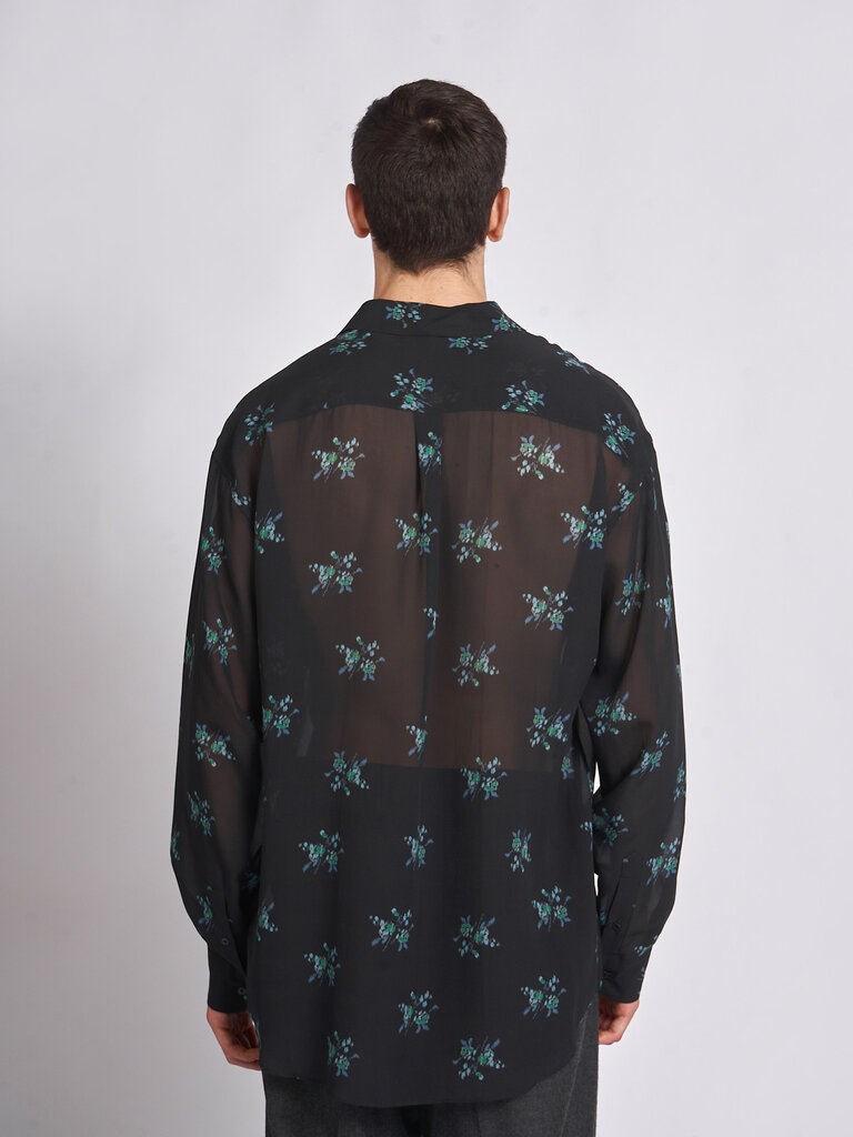 Auralee Ink Black Printed Airy Silk Georgette Shirt