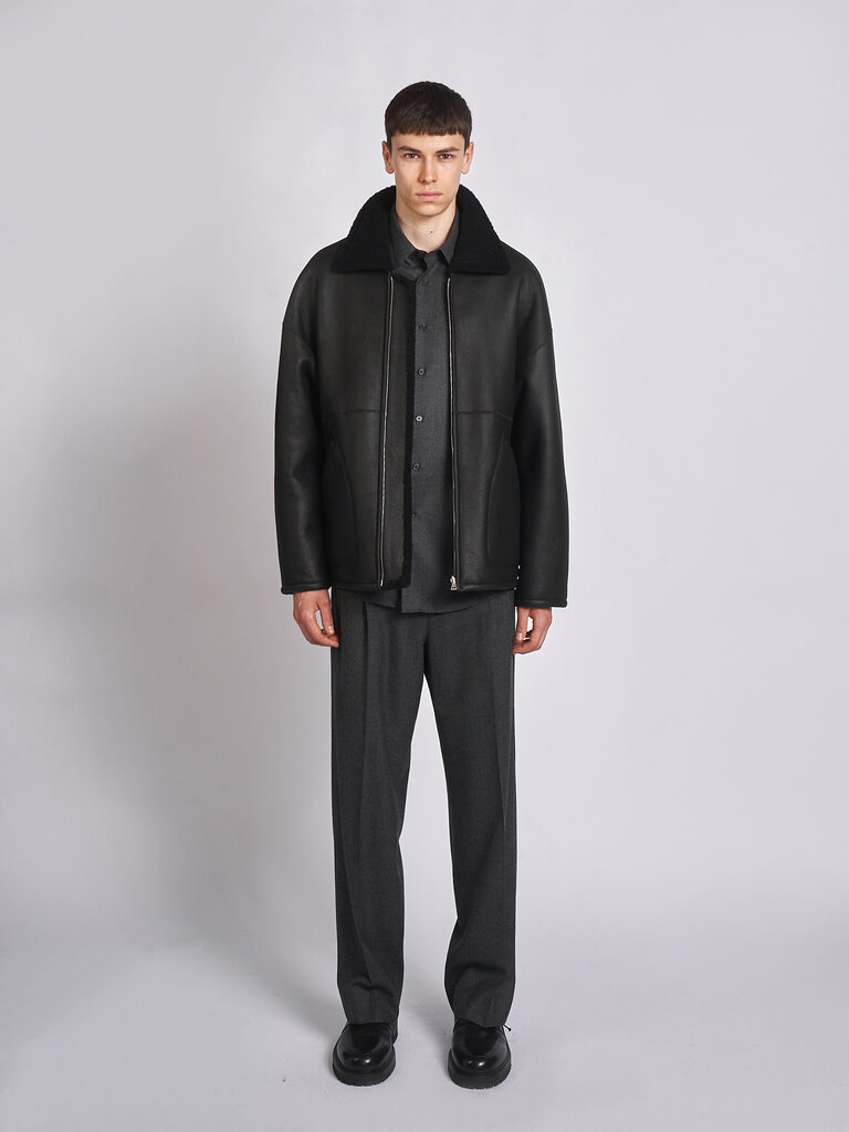 Auralee Black Merino Mouton Zip Jacket