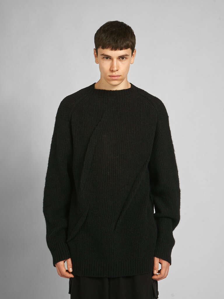 Yohji Yamamoto Chandail Tuck Round Neck Noir