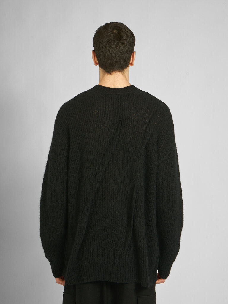 Yohji Yamamoto Chandail Tuck Round Neck Noir