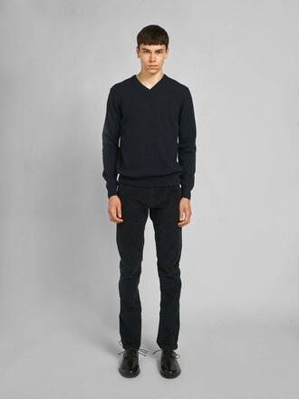 Sunspel Navy Cashmere V-Neck Sweater