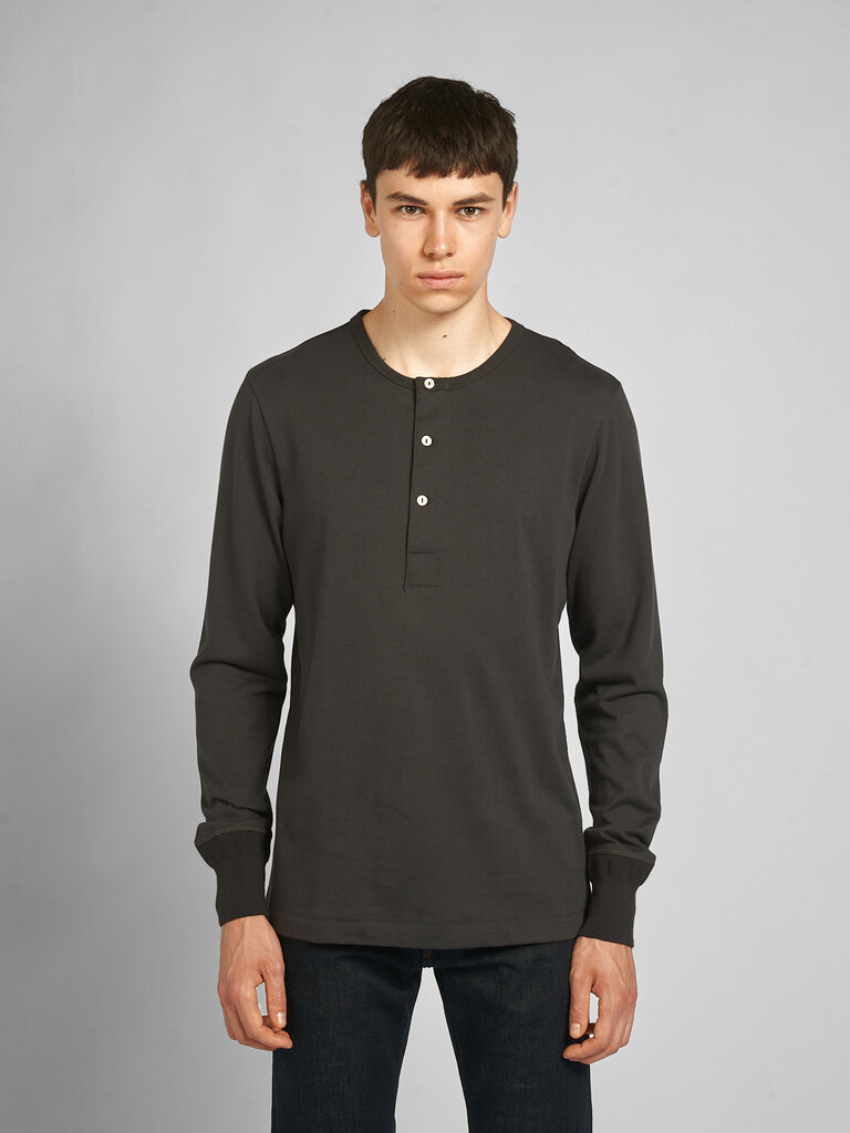 Merz b. Schwanen Chandail Long Sleeve Henley Charcoal