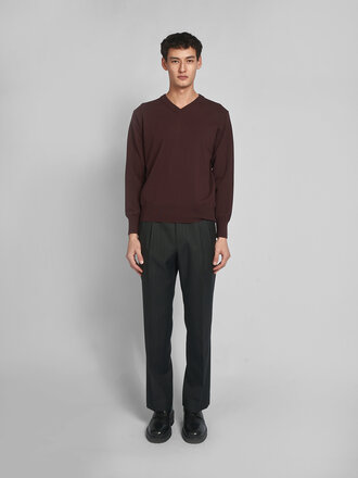Auralee Chandail High Twist Wool V-Neck Brun Rouge