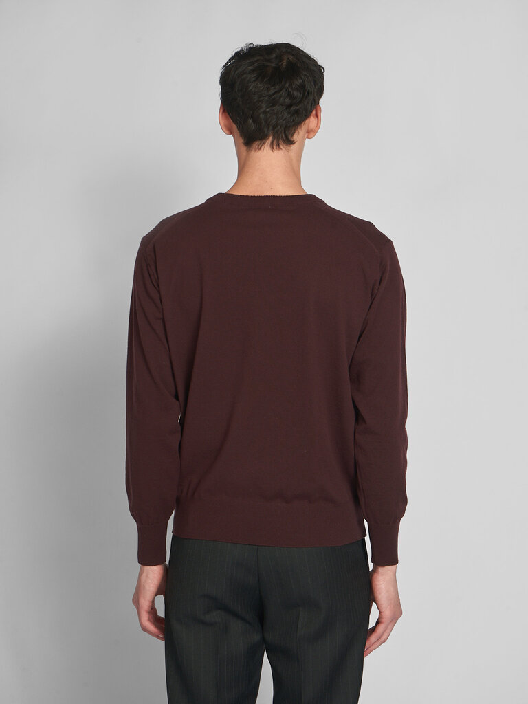 Auralee Red Brown High Twist Wool V-Neck Sweater