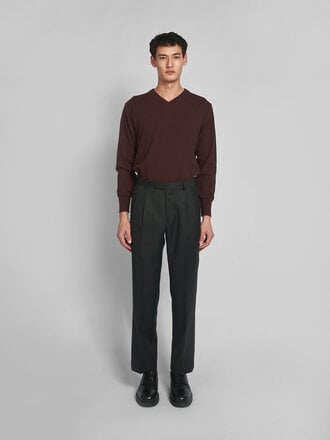 Auralee Pantalon Bluefaced Wool Two-Tuck Rayures Charcoal/Marine