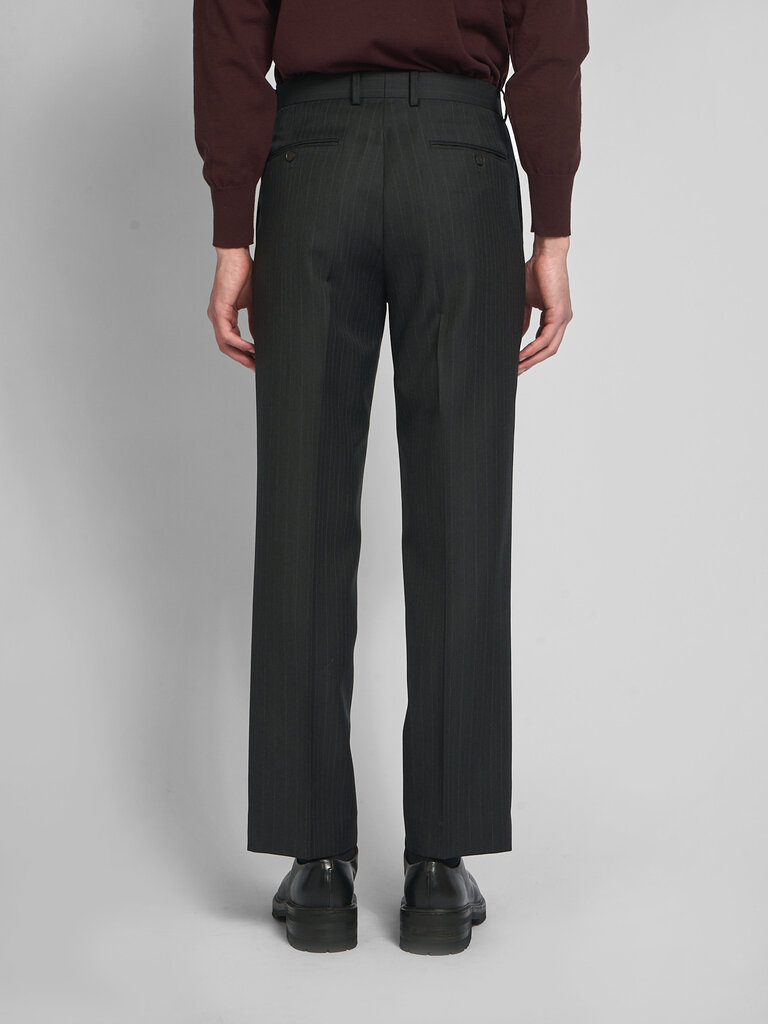 Auralee Charcoal/Navy Pinstripes Bluefaced Wool Two-Tuck Pants