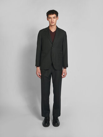 Auralee Charcoal /Navy Pinstripes Bluefaced Wool Blazer