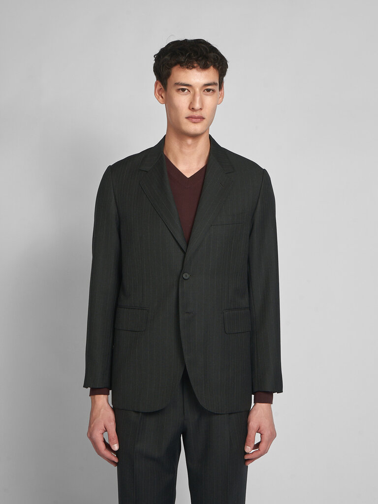 Auralee Veste Bluefaced Wool Rayures Charcoal /Marine