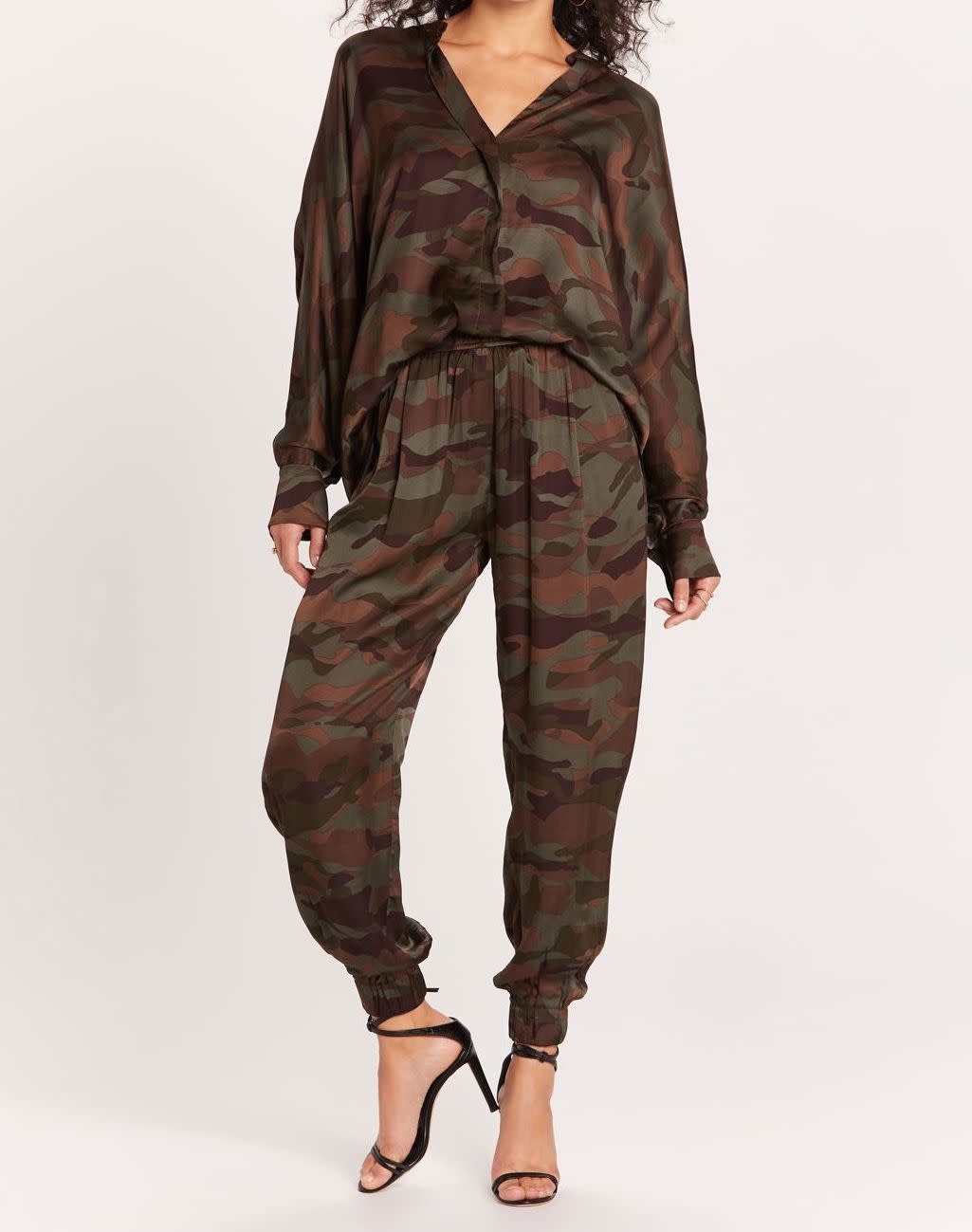 satin camo pants