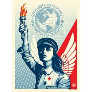 SHEPARD FAIREY STRENGTH IN SERVICE STRENGTH TO OVERCOME COVID AMPLIFIER POSTER